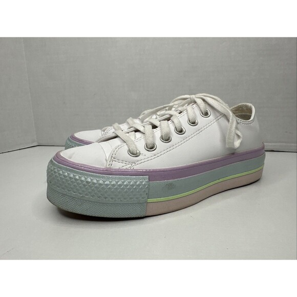 Womens Converse CTAS Lift Ox Platform Shoes Pastel Glitter Rainbow White US 6 - Picture 3 of 8